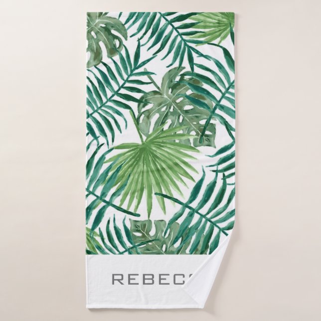 Tropical Palm Blätter Name Personalisiert Beach Ha Badehandtuch (Badehandtuch)