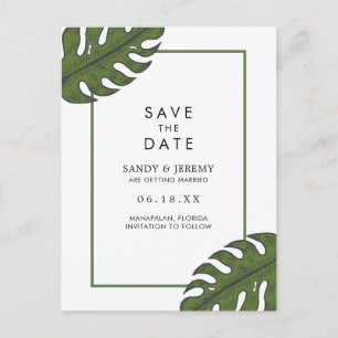 Tropical Palm Blätter Nicht Foto Save the Date Ankündigungspostkarte