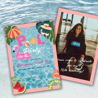 Tropical Palm Blätter Pool Party Sweet 16 Geburtst Einladung