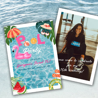 Tropical Palm Blätter Pool Party Sweet 16 Geburtst Einladung