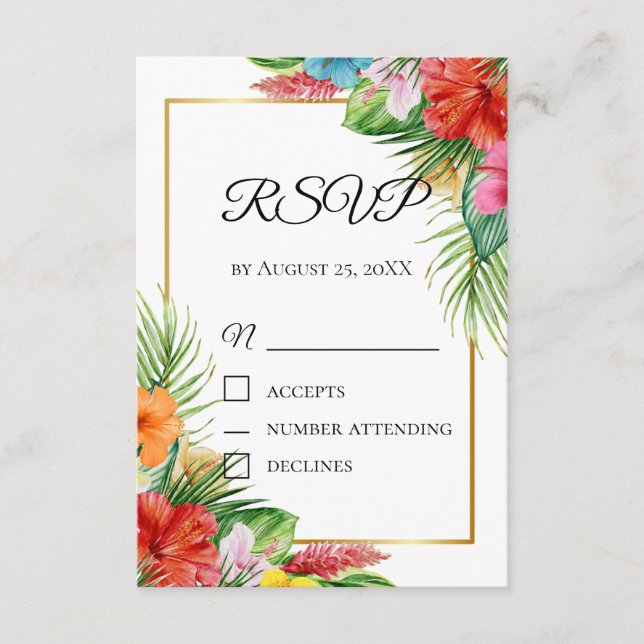 Tropical Palm Blätter RSVP Card | Sommerziel Begleitkarte (Vorderseite)