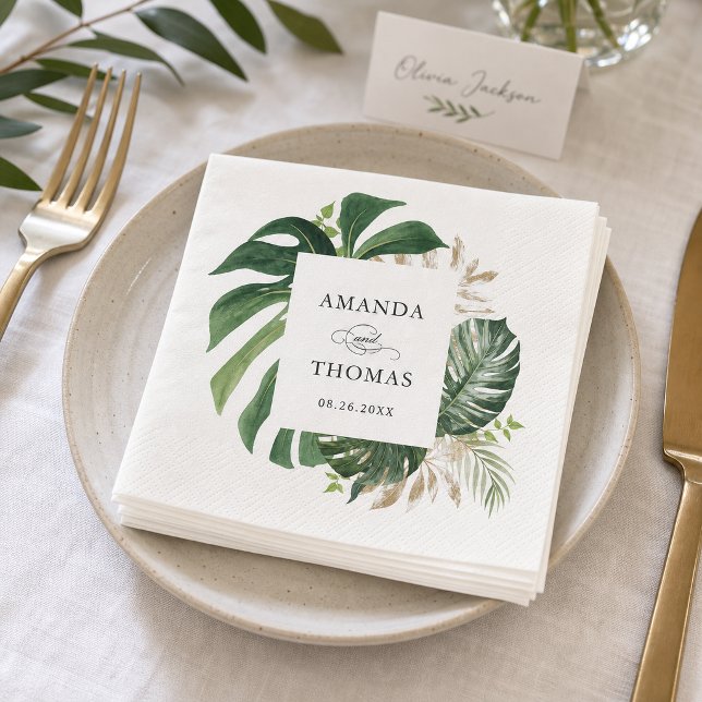 Tropical Palm Blätter Rustikale Hochzeit Serviette (Von Creator hochgeladen)