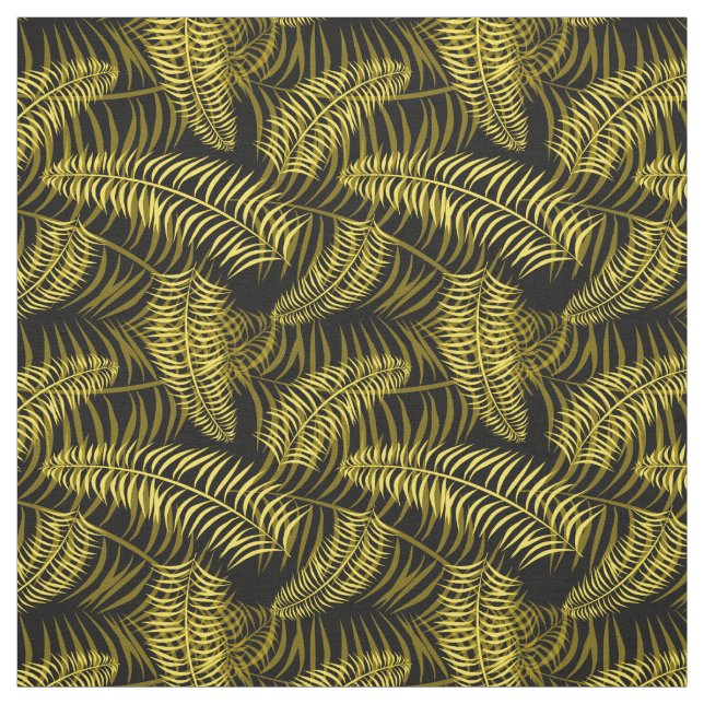 Tropical Palm Blätter Schwarz-Gelb Muster Stoff (Muster)