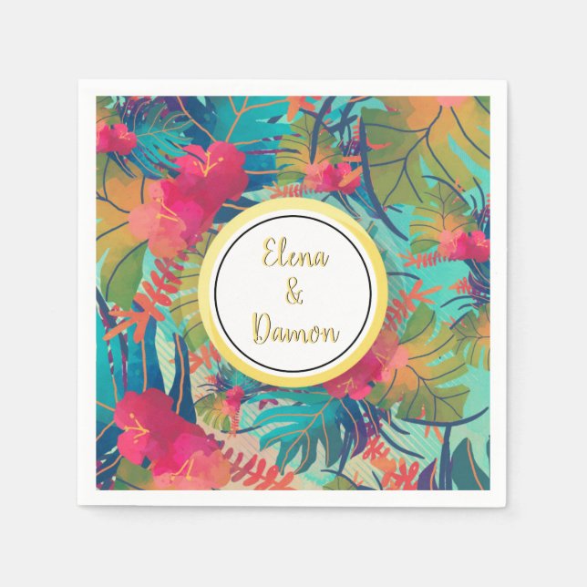 Tropical Palm Blätter Summer Wedding Paper Serviette (Vorderseite)