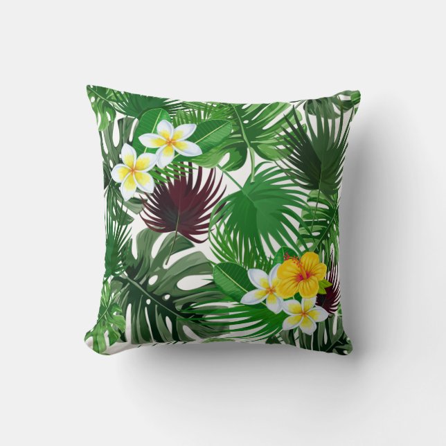 Tropical Palm Blätter und Blume Muster Kissen (Vorderseite)