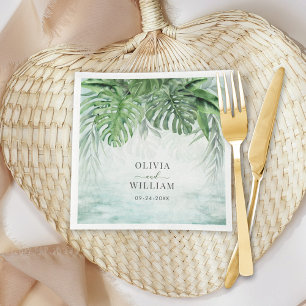 Tropical Palm Blätter Watercolor Grüne Hochzeit Serviette