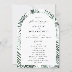 Tropical Palm Blätter Wedding Program Arc Einladung