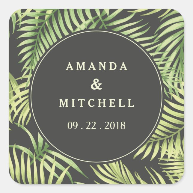 Tropical Palm Blätter Wedding Sticker (Vorderseite)