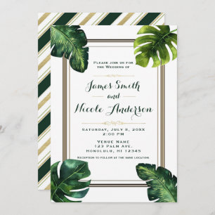 Tropical Palm Blätter White Green & Gold Hochzeit Einladung