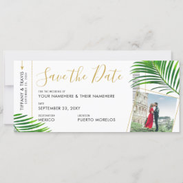 Tropical Palm Boarding Pass Foto Save the Date Ankündigung