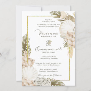 Tropical Palm Boho White Floral Wedding Einladung