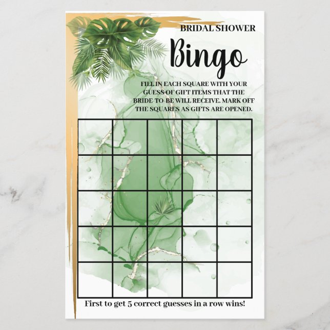 Tropical Palm Brautparty Bingo Game Card Flyer (Vorne)