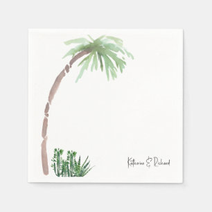 Tropical Palm Cactus Wedding Script Names Cocktail Serviette