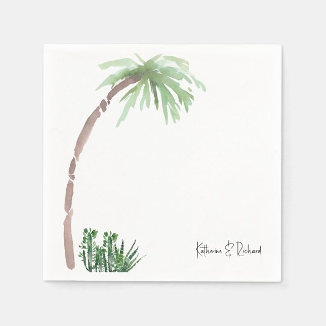 Tropical Palm Cactus Wedding Script Names Cocktail Serviette (Vorderseite)