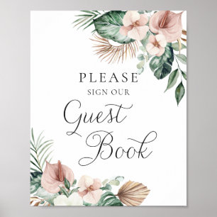 Tropical Palm Floral Blush Wedding Gästebuch
