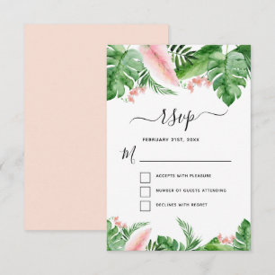 Tropical Palm Floral Water Wedding RSVP Einladung