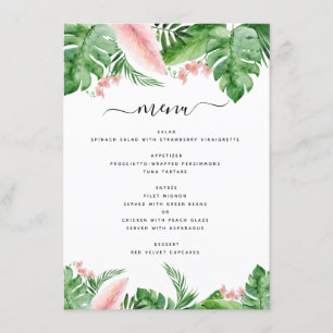 Tropical Palm Floral Watercolor Luau Wedding Menükarte