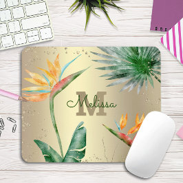 Tropical Palm Foliage Floral Monogram Script Mousepad