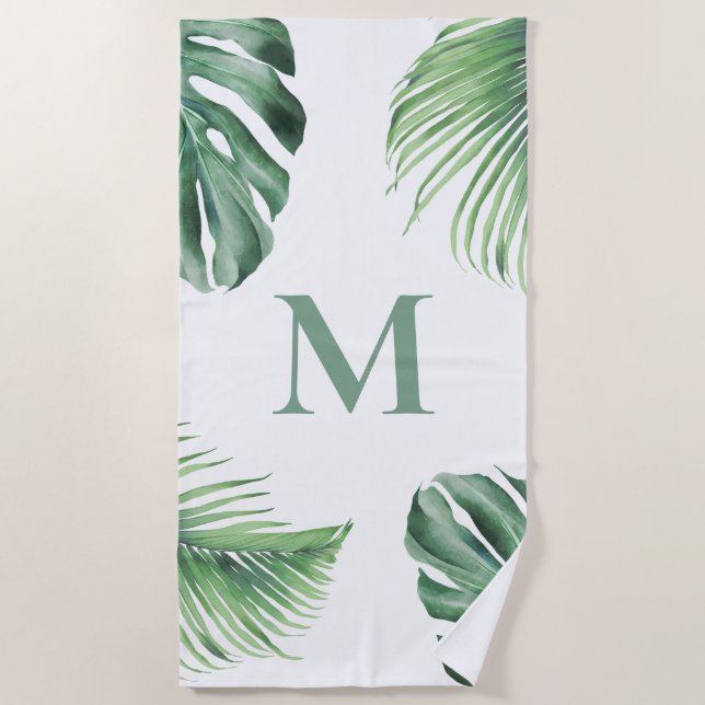 Tropical Palm Foliage Greenerity Monogram Strandtuch (Vorderseite)