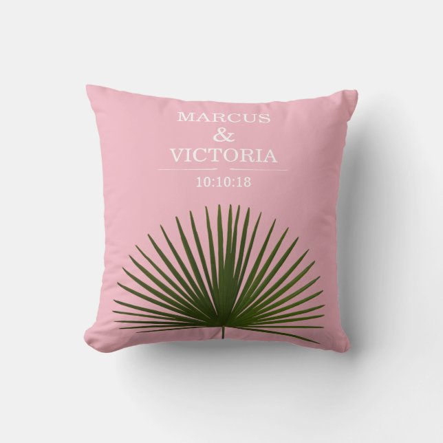 Tropical Palm Frond Leaf Pink Hochzeit Kissen (Vorderseite)