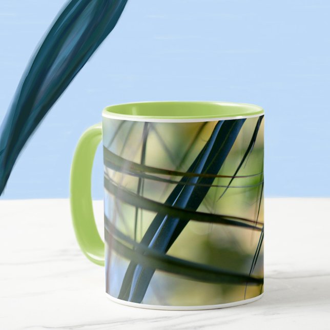 Tropical Palm Fronds Abstrakt Blue Green Yellow Tasse (Von Creator hochgeladen)