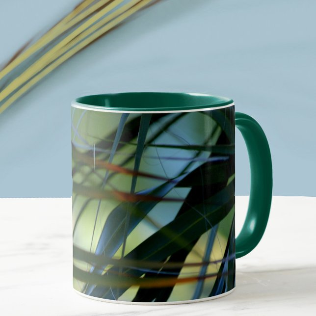 Tropical Palm Fronds Abstrakt Green Blue Yellow Tasse (Von Creator hochgeladen)