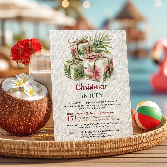 Tropical Palm Geschenke Luau Weihnachten im Juli P Einladung (Tropical Palm Gifts Luau Christmas in July Party Invitation)