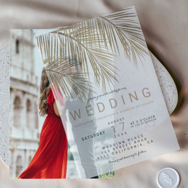 Tropical Palm Gold Chic Bohemische Hochzeit (Tropical Palm Gold Chic Bohemian Wedding Vellum Invitations)