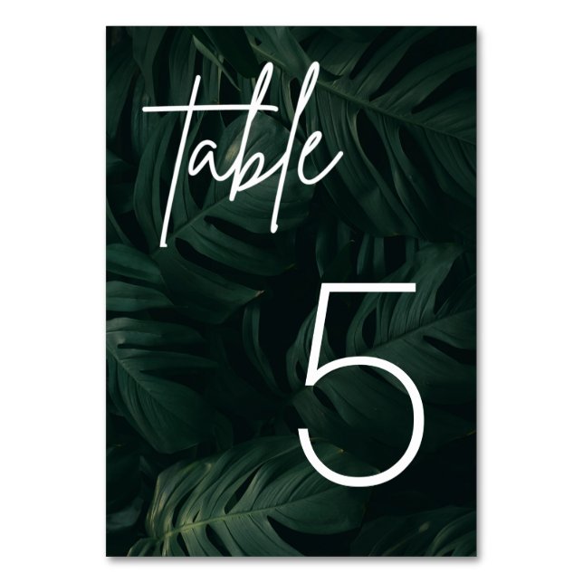 Tropical Palm Hochzeit in Urlaubsort Table Card Tischnummer (Vorderseite)