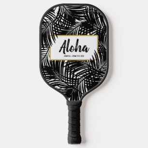 Tropical Palm Leaf Aloha Schwarz-weiß Personalisie Pickleball Schläger