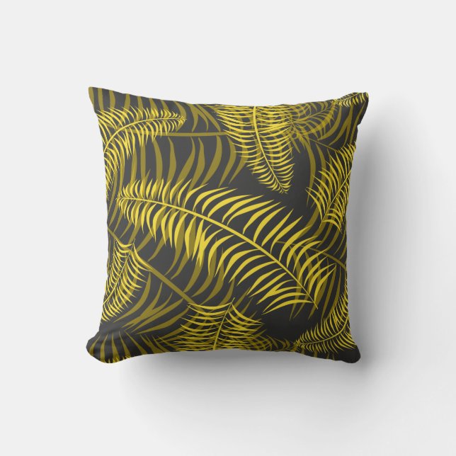 Tropical Palm Leaf auf Charcoal Gray Kissen (Vorderseite)