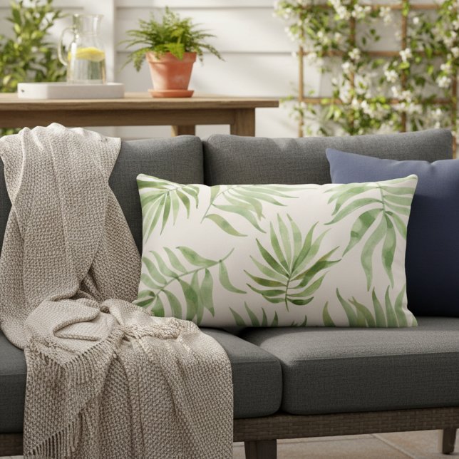 Tropical Palm Leaf Außenkissen Kissen Für Draußen (Stylish tropical print pillow for your home!)