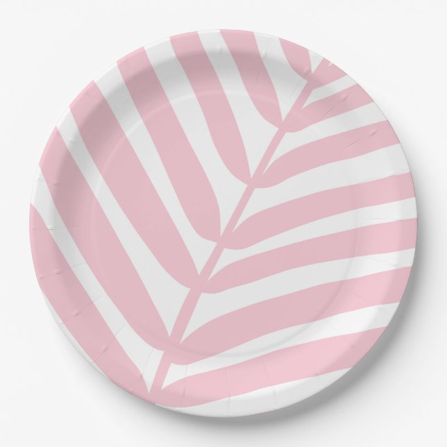 Tropical Palm Leaf Baby Pink Pappteller (Vorderseite)