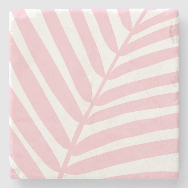 Tropical Palm Leaf Baby Pink Steinuntersetzer (Vorderseite)