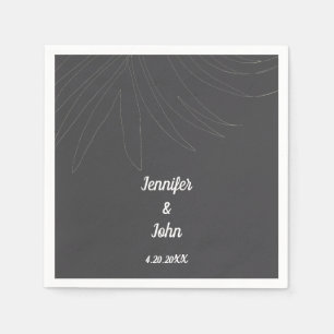 Tropical Palm Leaf Beach Wedding Gray White Serviette