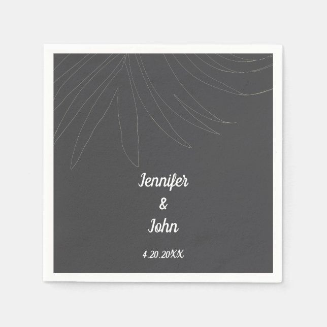 Tropical Palm Leaf Beach Wedding Gray White Serviette (Vorderseite)