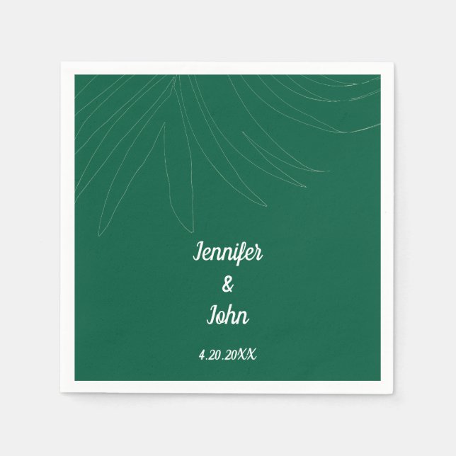 Tropical Palm Leaf Beach Wedding Hunter Green Nied Serviette (Vorderseite)