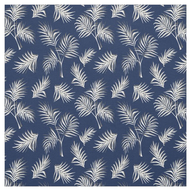 Tropical Palm Leaf Blau und Weiß Muster Stoff (Muster)