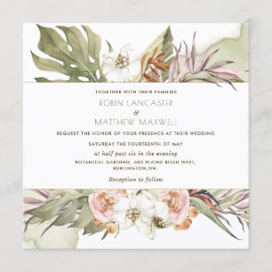 Tropical Palm Leaf Blumengrün Square Hochzeit Einladung