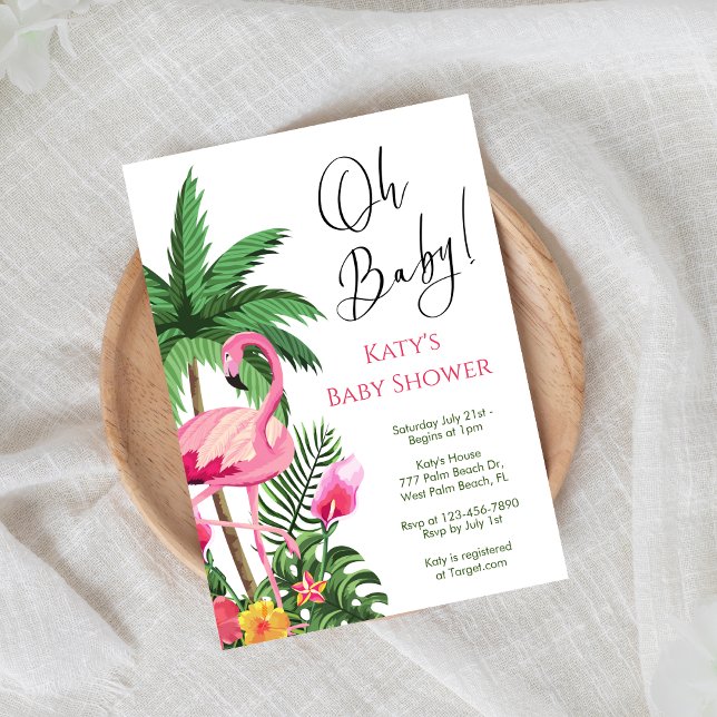Tropical Palm Leaf Flamingo Baby Dusche Einladung (Von Creator hochgeladen)