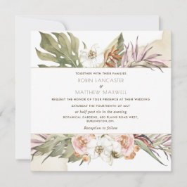 Tropical Palm Leaf Floral Cream Square Hochzeit Einladung