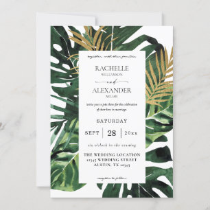 Tropical Palm Leaf Gold 1B Einladung zur Hochzeit