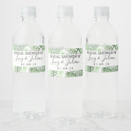 Tropical Palm Leaf Green Pattern Hochzeit Wasserflaschenetikett
