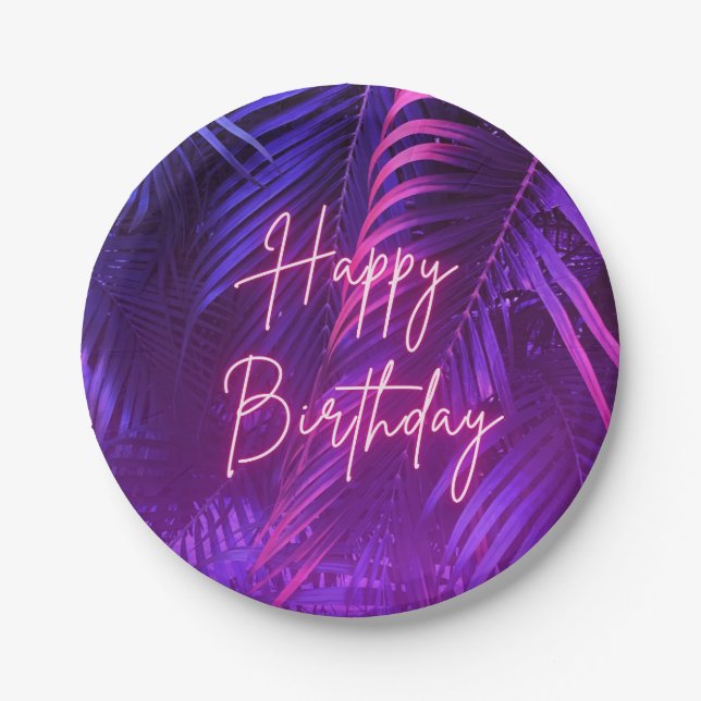 Tropical Palm Leaf Happy Birthday Paper Plate Pappteller (Vorderseite)