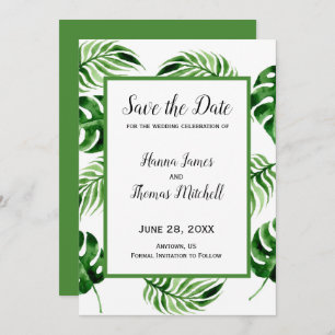 Tropical Palm Leaf Hochzeit in Urlaubsort Save The Date