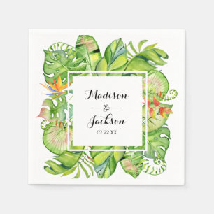 Tropical Palm Leaf Island Wreath Monogram Wedding Serviette