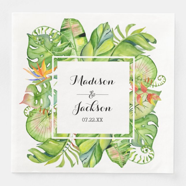Tropical Palm Leaf Island Wreath Wedding Monogram Serviette (Vorderseite)