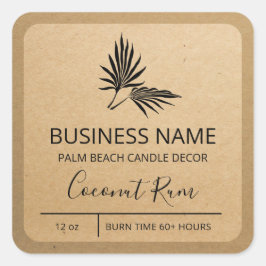 Tropical Palm Leaf Kraft Soy Candle Labels Quadratischer Aufkleber