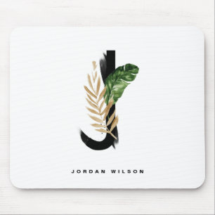 Tropical Palm Leaf Letter J Monogram Personalisier Mousepad