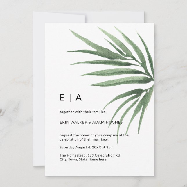 Tropical Palm Leaf Minimalistische Vegetation Einladung (Vorderseite)